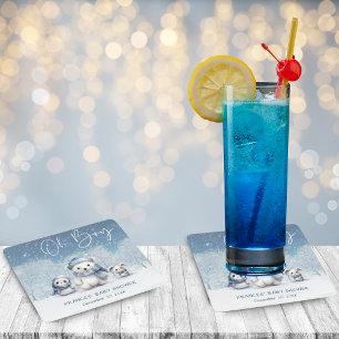 Oh Boy Winter   Baby shower van Woodland Vierkante Kartonnen Onderzetter