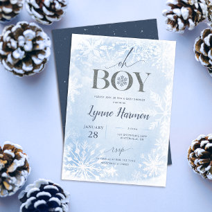 Oh Boy Winter Boy Baby shower Uitnodiging Blue