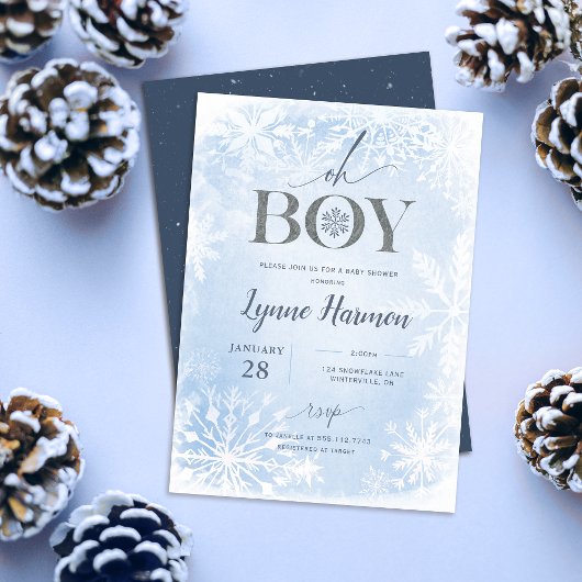 Oh Boy Winter Boy Baby shower Uitnodiging Blue