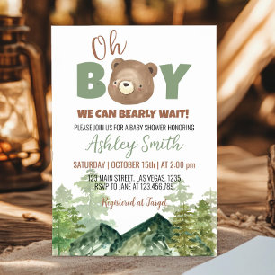 Oh Boy Woodland Bear Baby shower Invitation