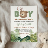 Oh Boy Woodland Bear Baby shower Invitation