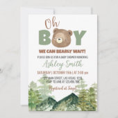 Oh Boy Woodland Bear Baby shower Invitation (Devant)