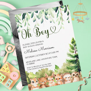 Oh Boy Woodland Photo Boy Baby shower Kaart