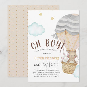 Oh Boy Woodland Teddy Bear Baby shower Kaart