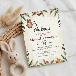 Oh Boy Woodland Winter Baby Shower Uitnodiging