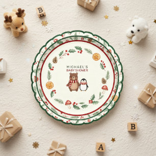Oh Boy Woodland Winter Baby Shower Uitnodigingskaa Papieren Bordje