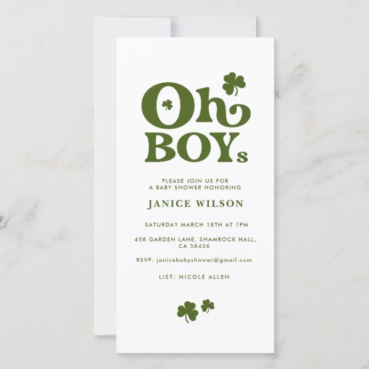 Oh Boys St. Patrick's Day Baby shower Uitnodiging (Voorkant)