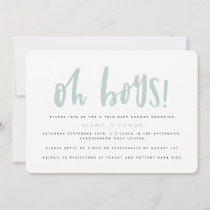 Oh boys twin baby shower invitation
