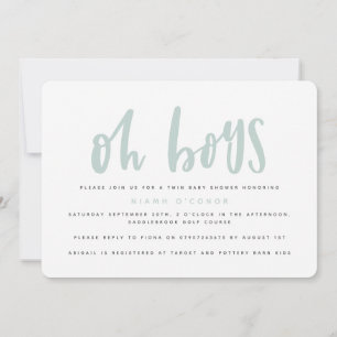 Oh boys twin baby shower invitation