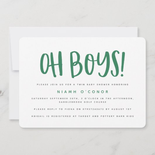 Oh boys twin baby shower invitation (Devant)