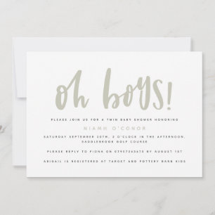 Oh boys twin baby shower uitnodiging