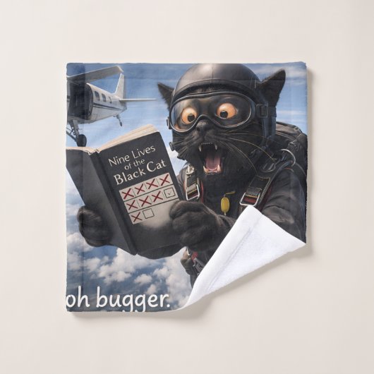 Oh bugger, funny skydiving black cat bath towel pr (Gant de toilette)