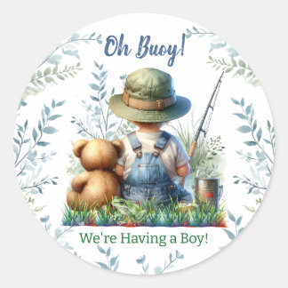 Oh Buoy, het is een jongen! Gevist Baby shower Ronde Sticker