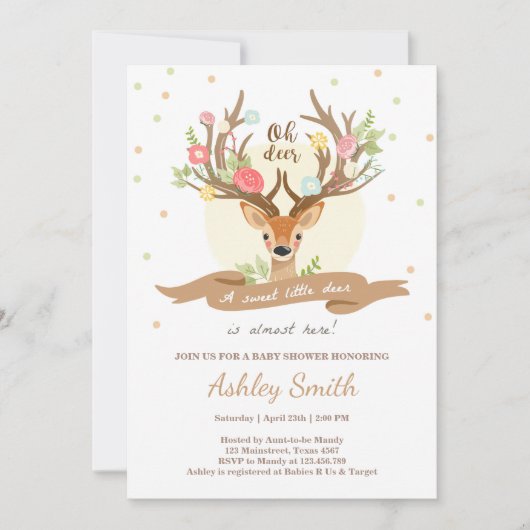 Oh cerf baby shower invitation Woodland Antlers (Devant)