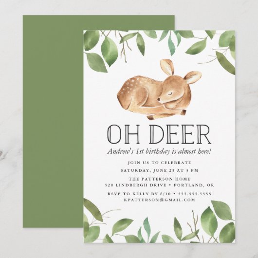 Oh Cerf | Invitation pour une fête d'anniversaire (Devant / Derrière)