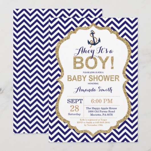 Oh c'est un garçon ! Invitation nautique de baby (Devant / Derrière)