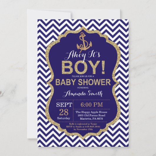 Oh c'est un garçon ! Invitation nautique de baby (Devant)