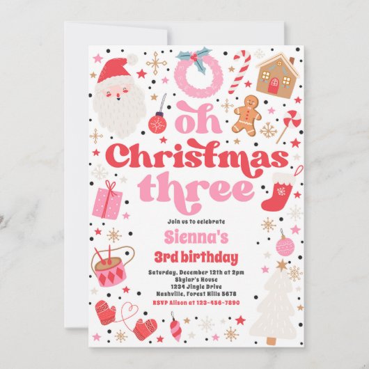 Oh Christmas Three Christmas 3rd Verjaardagsfeest Kaart (Voorkant)