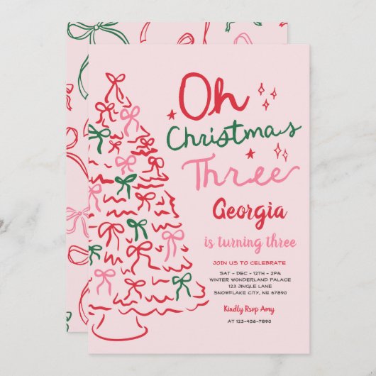 Oh Christmas Three Coquette Christmas 3rd Birthday Kaart (Voorkant / Achterkant)