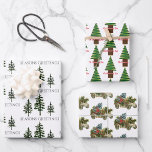 Oh Christmas Trio Envelopper les feuilles de papie<br><div class="desc">Ce thème motif de vacances est tout au sujet du sapin de Noël. Sur la première feuille il y a trois arbres à feuillage persistant avec les mots, JOYEUSES FÊTES. Le deuxième motif est composé d'un design contemporain, avec le texte "Oh sapin de Noël". Le troisième motif est une voiture...</div>