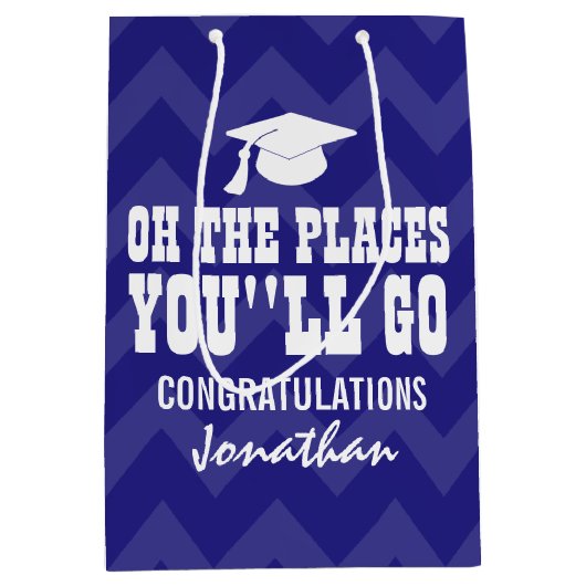 Oh de plaatsen waar je marineblauw Afstuderen Medium Cadeauzakje (Voorkant)