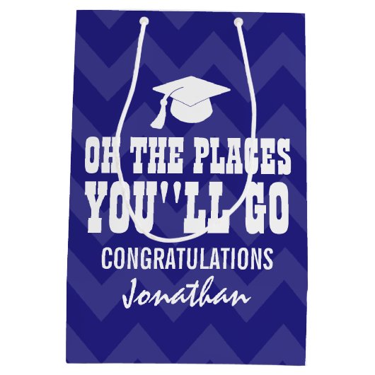 Oh de plaatsen waar je marineblauw Afstuderen Medium Cadeauzakje (Achterkant)