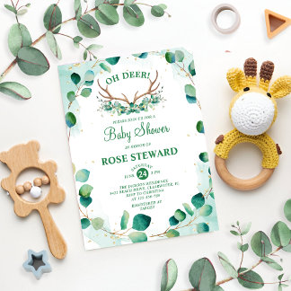Oh Deer Antlers Greenery Eucalyptus Boho Kaart