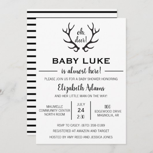 Oh Deer Baby Boy Shower Invitation (Devant / Derrière)