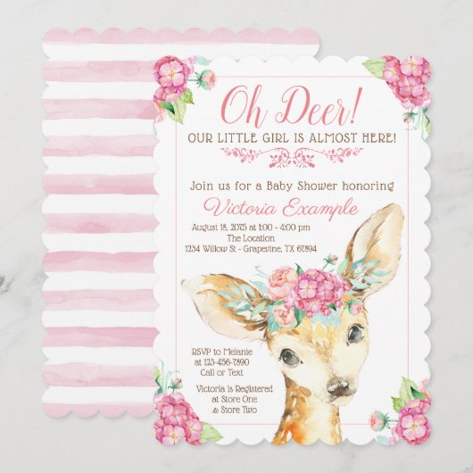 Oh Deer Baby Girl Shower Invitations (Devant / Derrière)