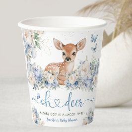 Oh Deer Baby Shower Boy Dusty Blue  Papieren Bekers