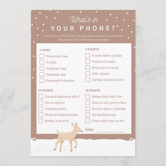 Oh Deer - Baby shower Game - Wat in je telefoon? Programma (Voorkant)