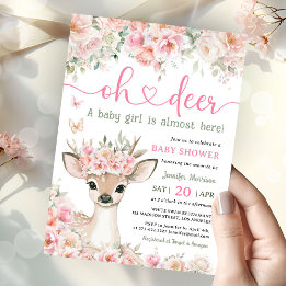 Oh Deer Baby Shower Girl Pink Fawn Kaart