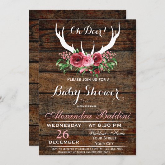 Oh Deer Baby shower Invitation (Devant / Derrière)