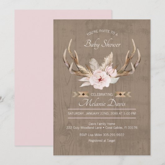 Oh Deer Baby shower Invitation - Forêt Florale W (Devant / Derrière)