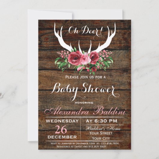 Oh Deer Baby shower Invitation Kaart (Voorkant)
