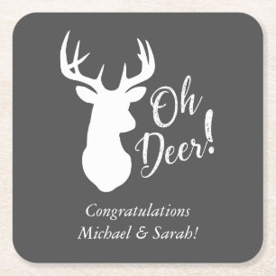 Oh Deer Baby shower Pink Vierkante Kartonnen Onderzetter
