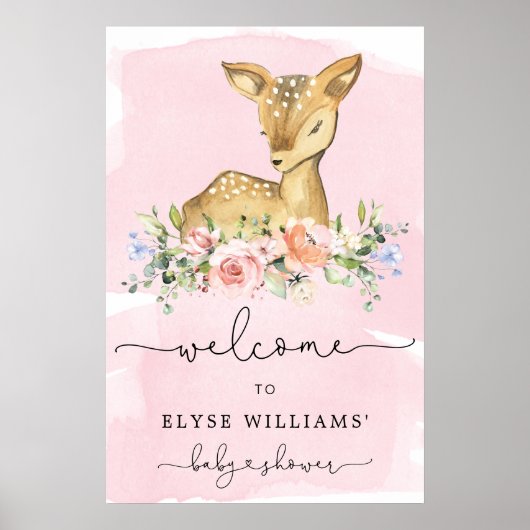 Oh Deer Baby shower rose Affiche de bienvenue (Devant)