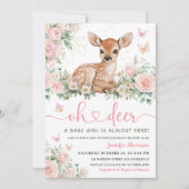 Oh Deer Baby shower rose fille invitation (Devant)
