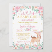 Oh Deer Baby shower rose or Floral Invitation (Devant)