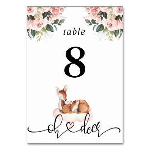 Oh Deer Baby shower Table Numbers Kaart