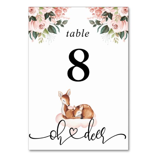 Oh Deer Baby shower Table Numbers Kaart (Voorkant)