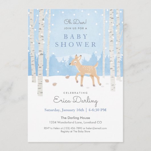 Oh Deer! Baby shower van bossen | zacht blauw Programma (Voorkant)