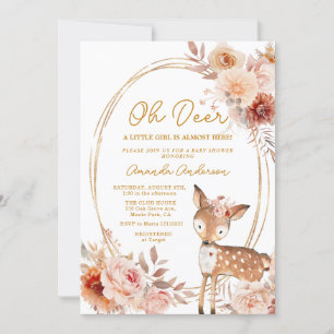 Oh Deer Beige Floral Baby shower uitnodiging