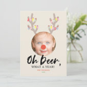 Oh Deer Beige Funny Kerstfeestdag Fotokaart Kaart (Staand voorkant)