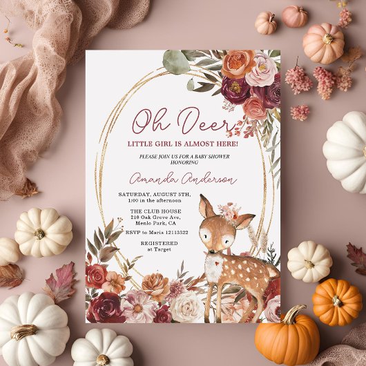 Oh Deer Beige Marsala Baby shower invitation