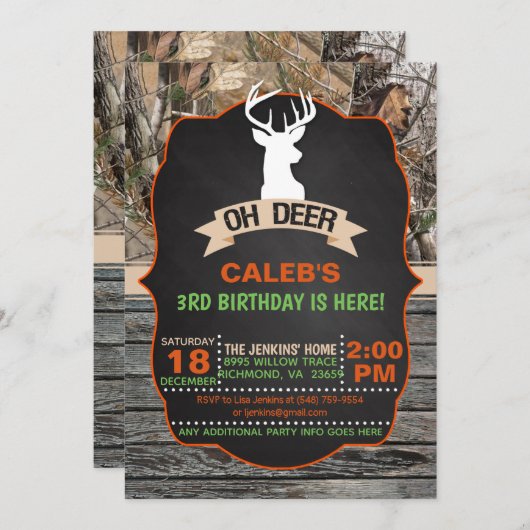 Oh Deer Birthday Invitation - Garçon (Devant / Derrière)