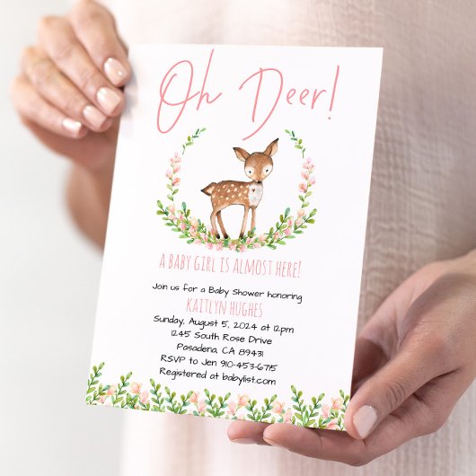 Oh Deer Bloemen Baby shower uitnodigen Kaart