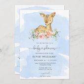 Oh Deer Blue Boy Baby shower Invitation (Devant / Derrière)