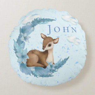 Oh, Deer & Blue Clouds Dust Baby Nursery Throw Rond Kussen