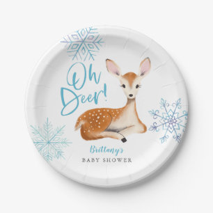 Oh Deer Blue Winter Wonderland Baby shower Papieren Bordje